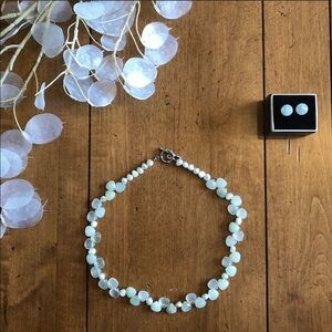 Quartz and Cultured Pearl Necklace w Earrings Set Elegant Timeless Jewelry